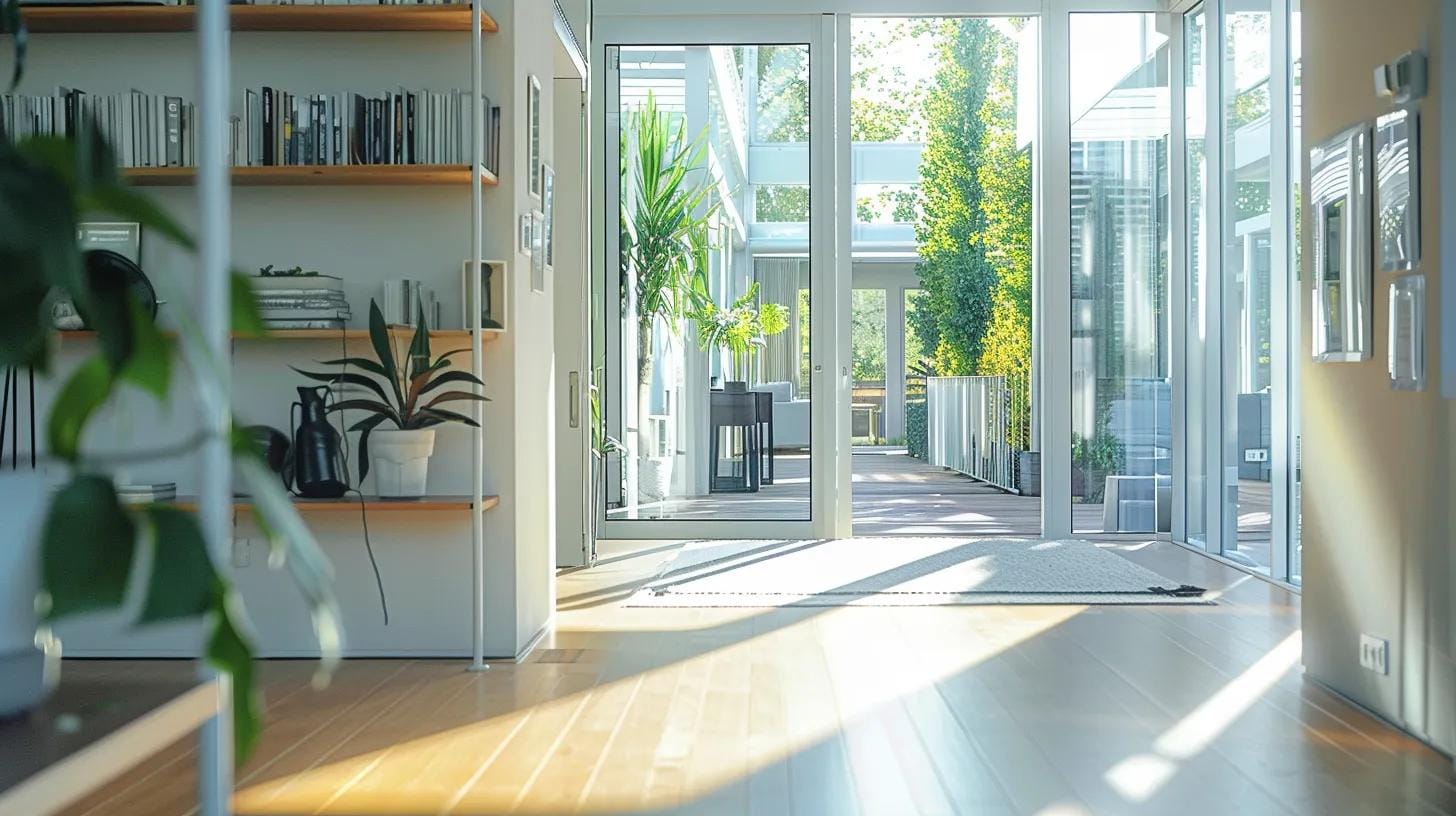 a pristine, modern home interior showcases strategic pest prevention barriers, including sealed entry points and organized storage, highlighting the importance of proactive measures in maintaining a pest-free environment.