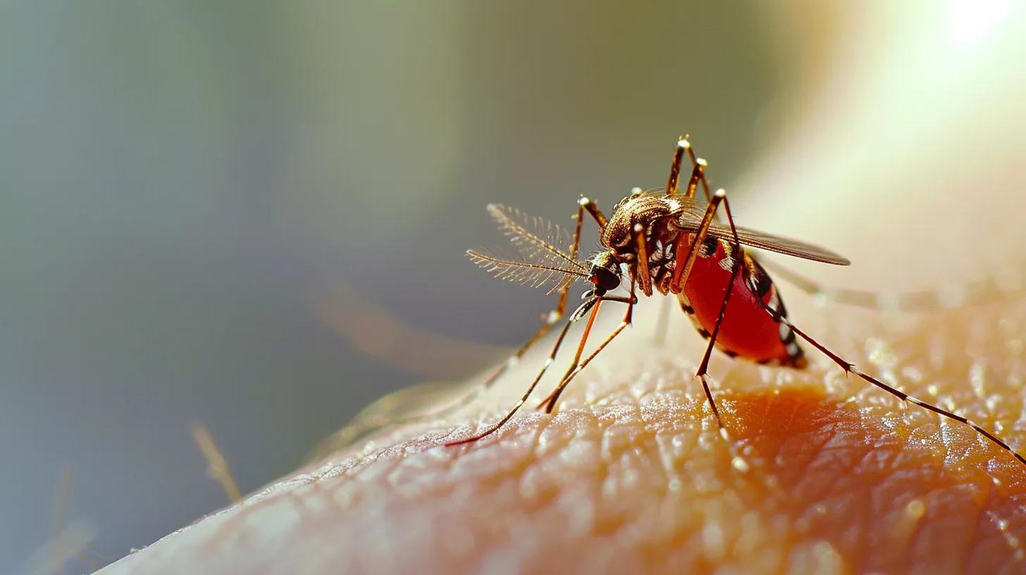 a close-up of a person's forearm with a prominent, red, swollen mosquito bite, showcasing a distinct irritation surrounded by smooth skin, set against a clean, modern indoor environment to highlight the discomfort associated with insect bites.