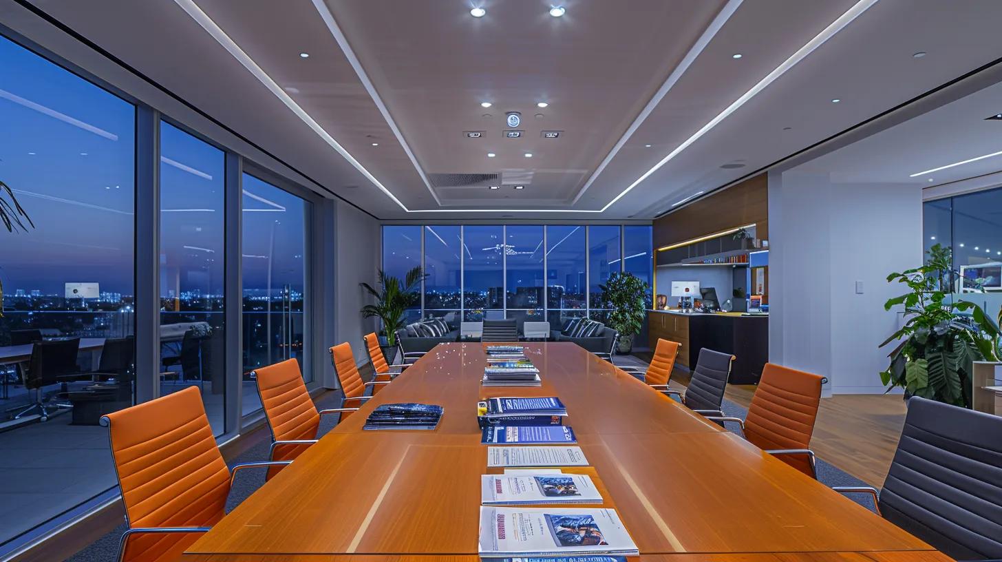 a modern coral gables office space featuring a sleek conference table with pest management brochures spread out, illuminated by bright overhead lighting, conveying a professional approach to addressing residential pest control inquiries.
