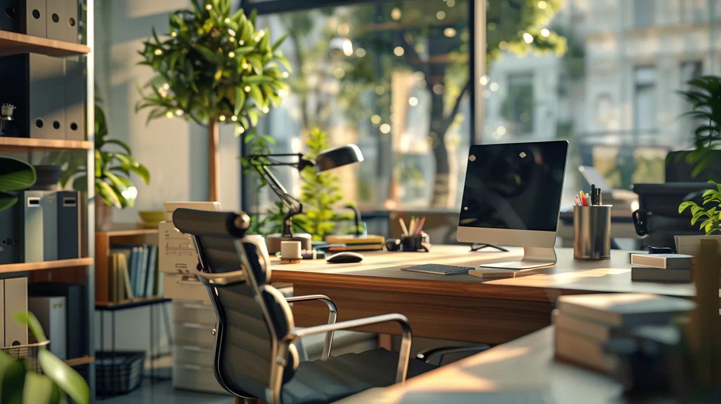 a modern office environment showcases a sleek workspace with pest control tools neatly arranged on a polished desk, emphasizing a proactive strategy in maintaining a pest-free summer.